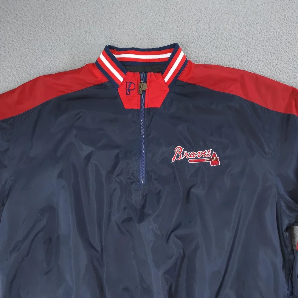 Vintage Atlanta Braves Jacket Pullover Mens XL Pro Player Reversible Blue 90s